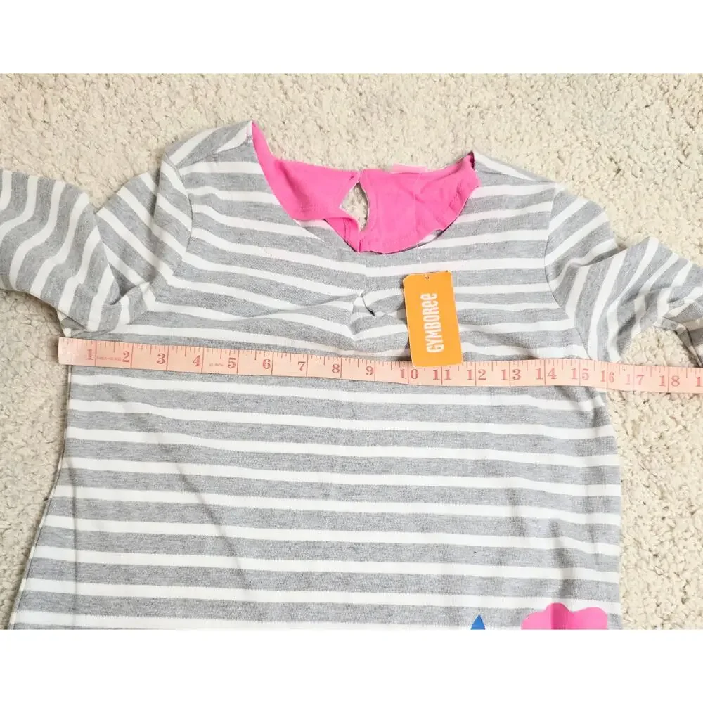 Gymboree Girl's Long Sleeve Dress Size L (10-12) Gray White Stripes Florals NWT
